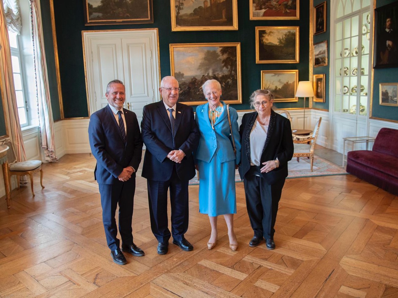 President Rivlin, his wife Nechama, and Her Majesty Queen Margrethe II of Denmark at Amalienborg Palace